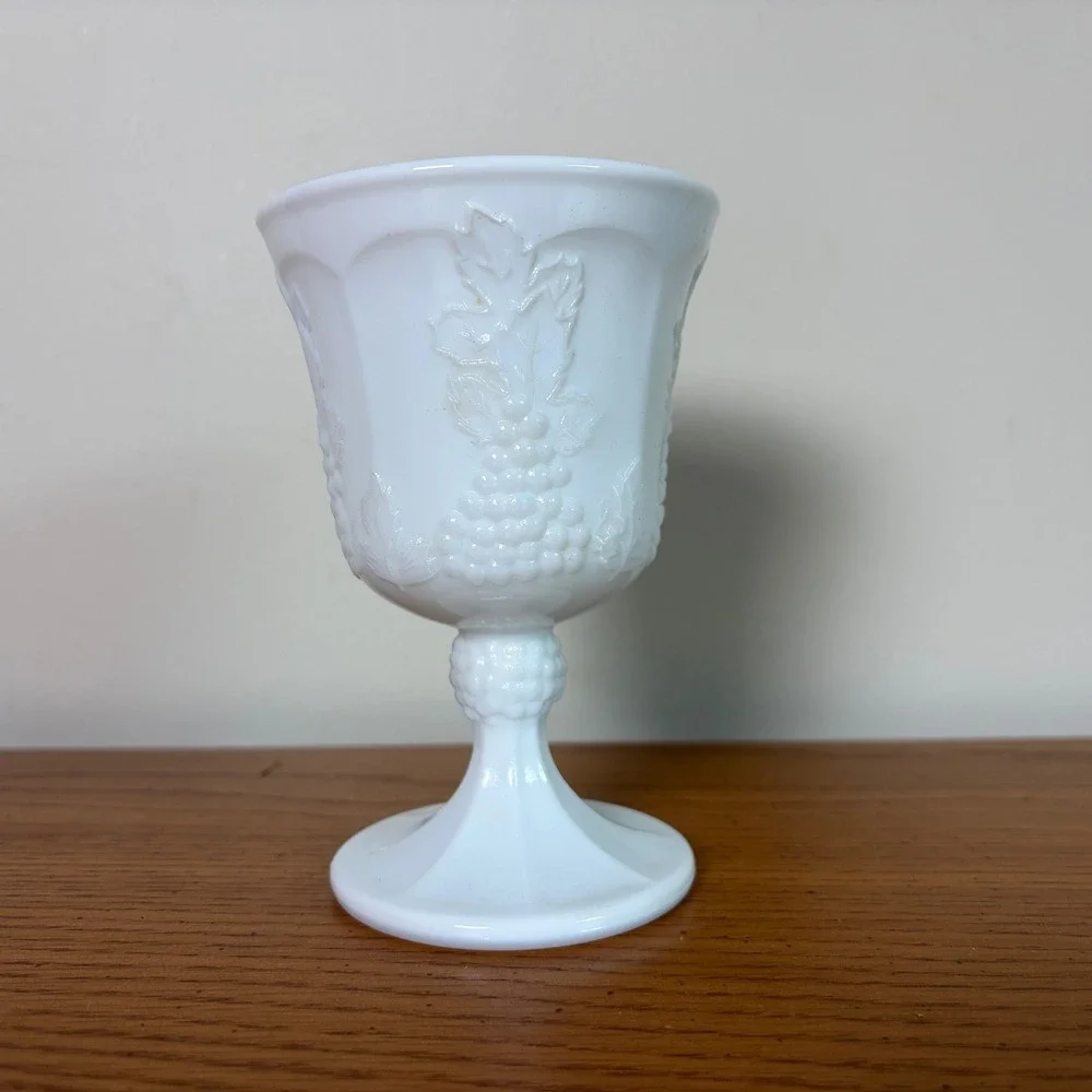 Vintage Westmoreland Milk Glass Harvest Grape Pedestal Goblet White Wine Glass